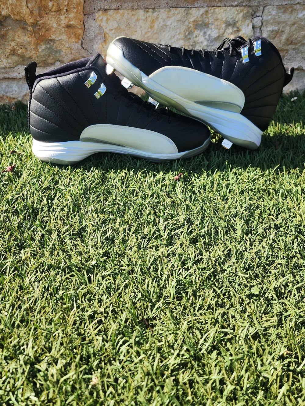 Jordan 12 Retro Metal 'Playoffs' - Black/White Men's Baseball Cleats
